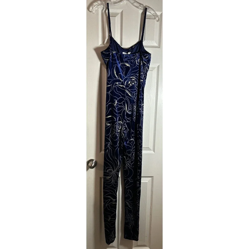 Uptown Blue‎ and Gold Sparkle Jumper Womens Size L Velour Velvet